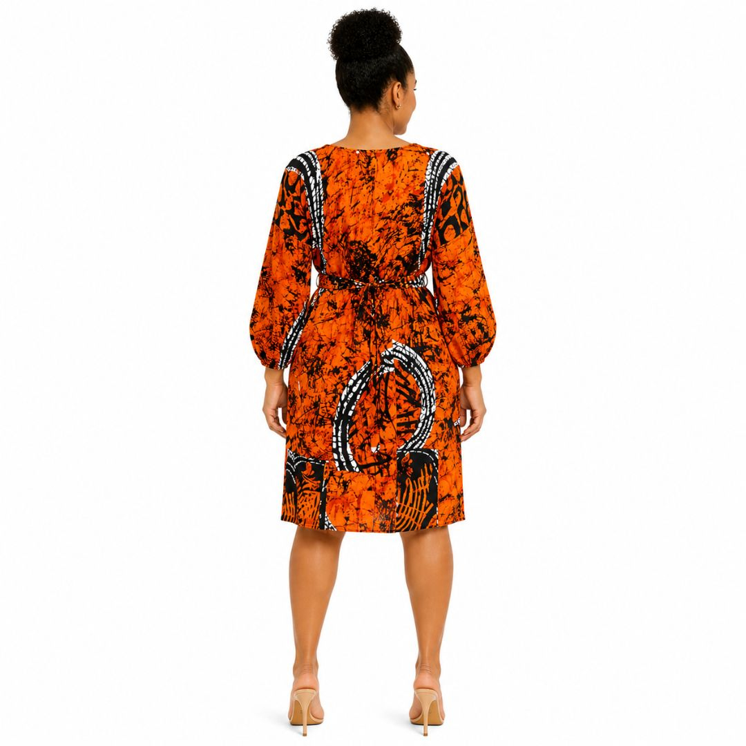 Womens Short Sleeve Printed Mini Dress with Waist Tie